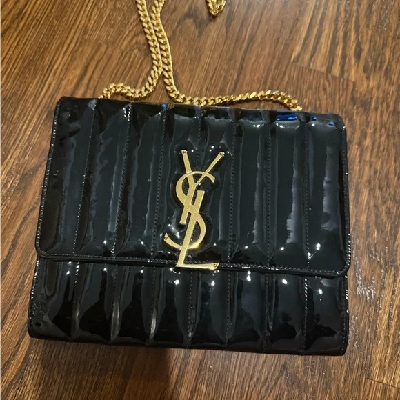 Yves Saint Laurent Black and Gold Vicky Crossbody Bag - Picture 2 of 6